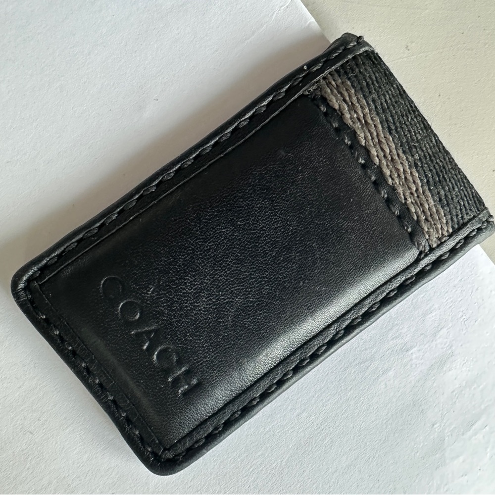 Coach Black Leather and Canvas Magnetic Money Clip